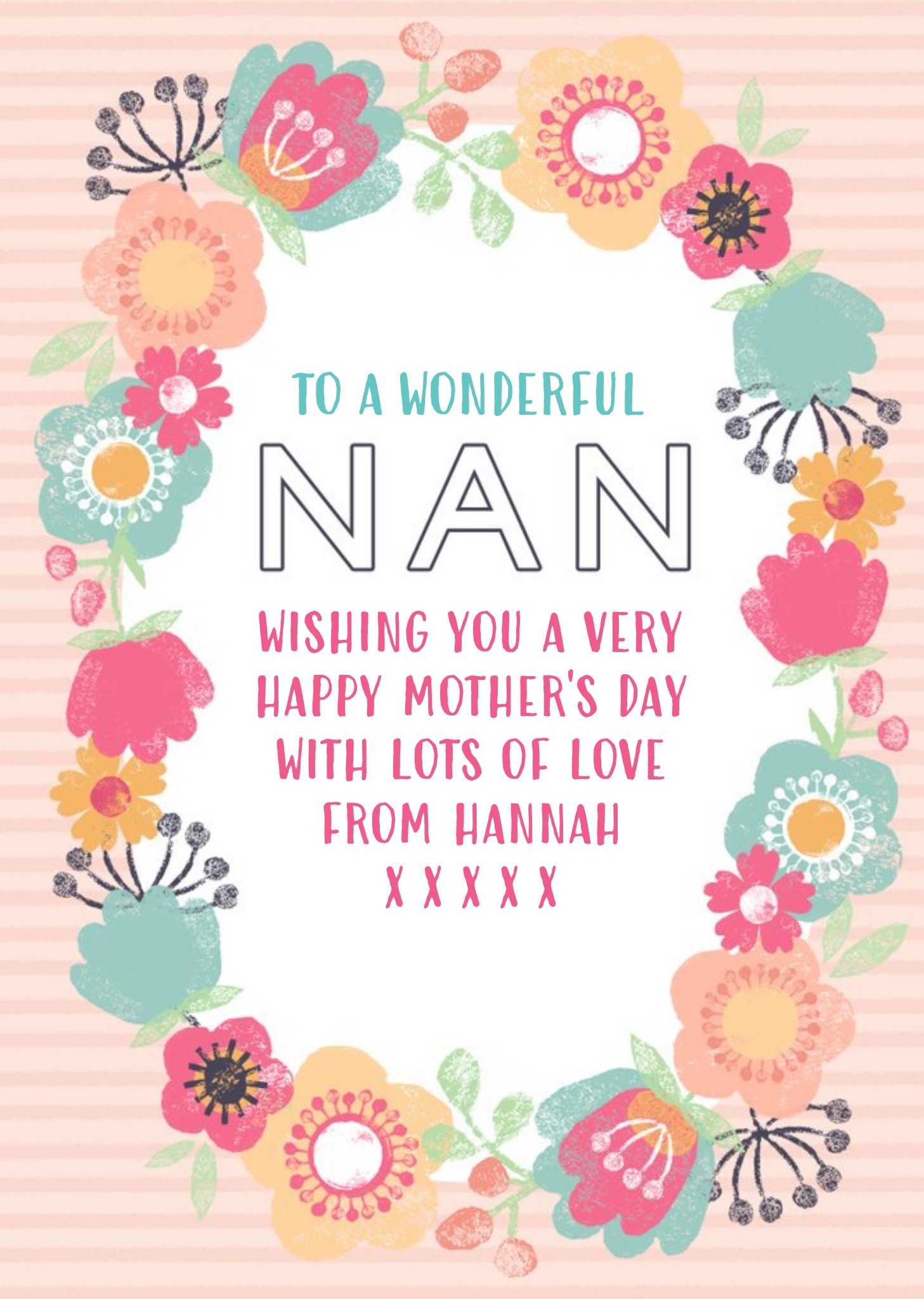 Moonpig Peach Stripes And Bright Flowers Personalised Mother's Day Nan Card Ecard