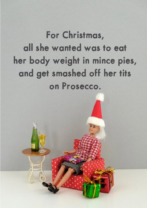 Funny Dolls Eat Her Body Weight In Mince Pies Christmas Card