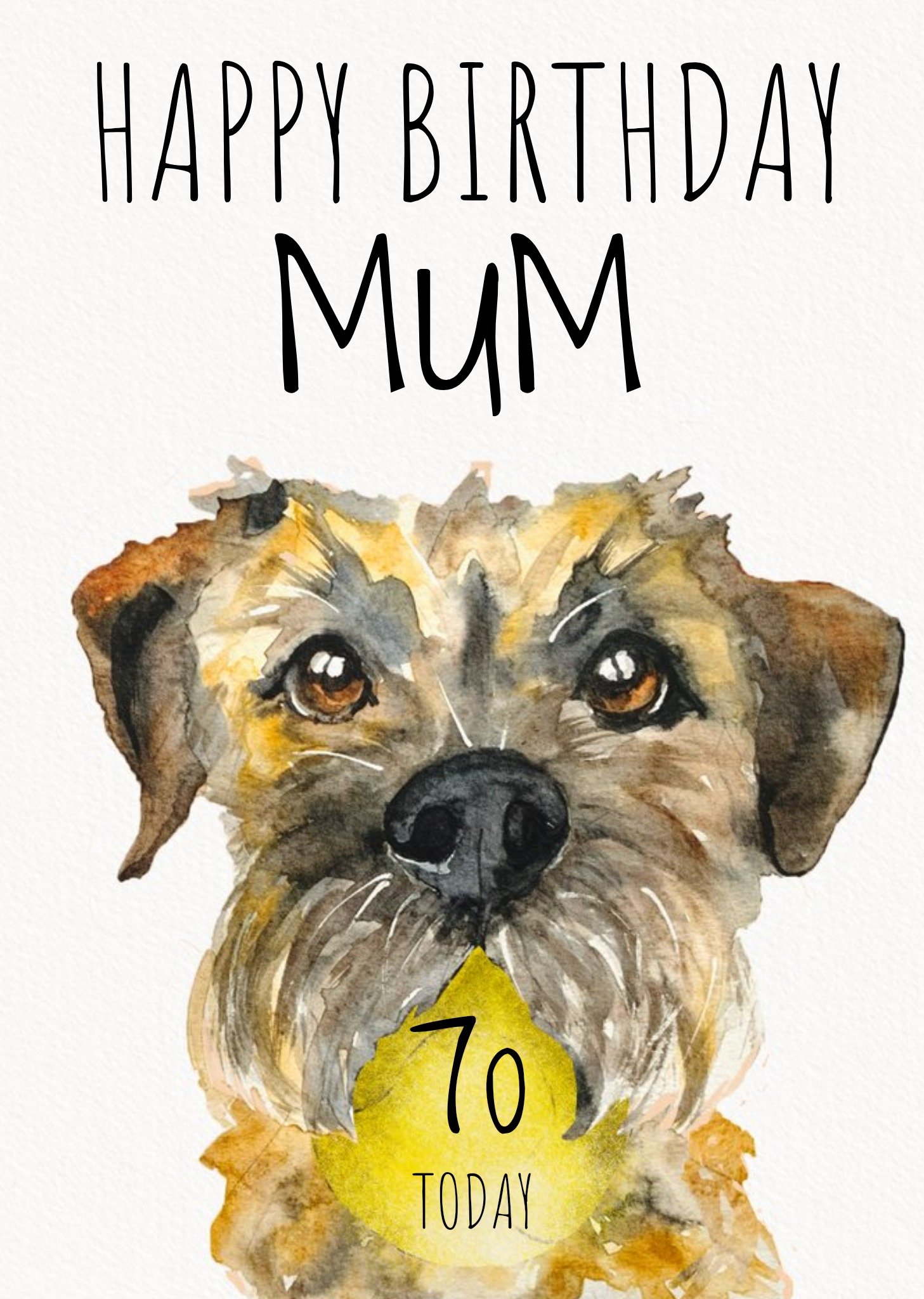 Border Terrier With A Tennis Ball Watercolour Illustration Personalised Birthday Card Ecard