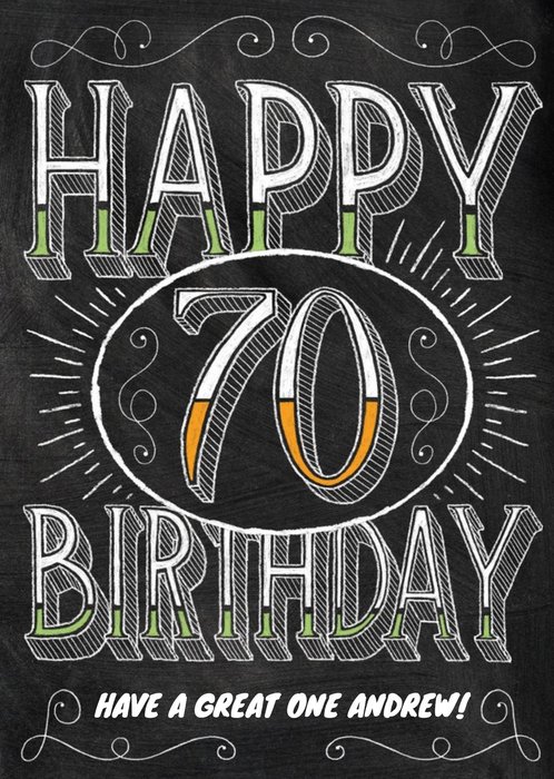 Colourful Green Letters Personalised Happy 70th Birthday Card
