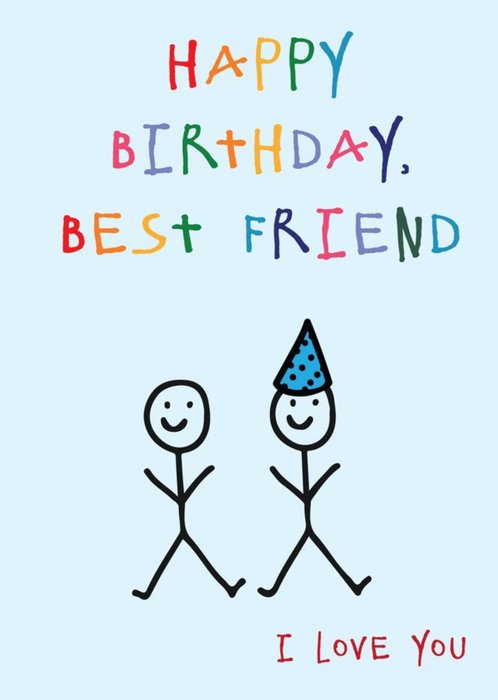 Anoela Stick Man Doodle Happy Birthday Best Friend Card