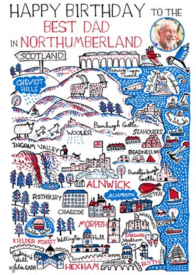 Vibrant Collage Illustration Of Northumberland Photo Upload Birthday Card