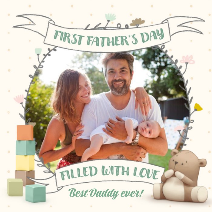 Building Blocks Happy First Father's Day Filled With Love Photo Card