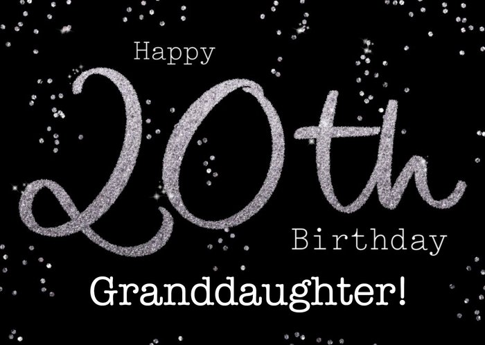 Silver Glitter Typographic Personalised 20th Birthday Card