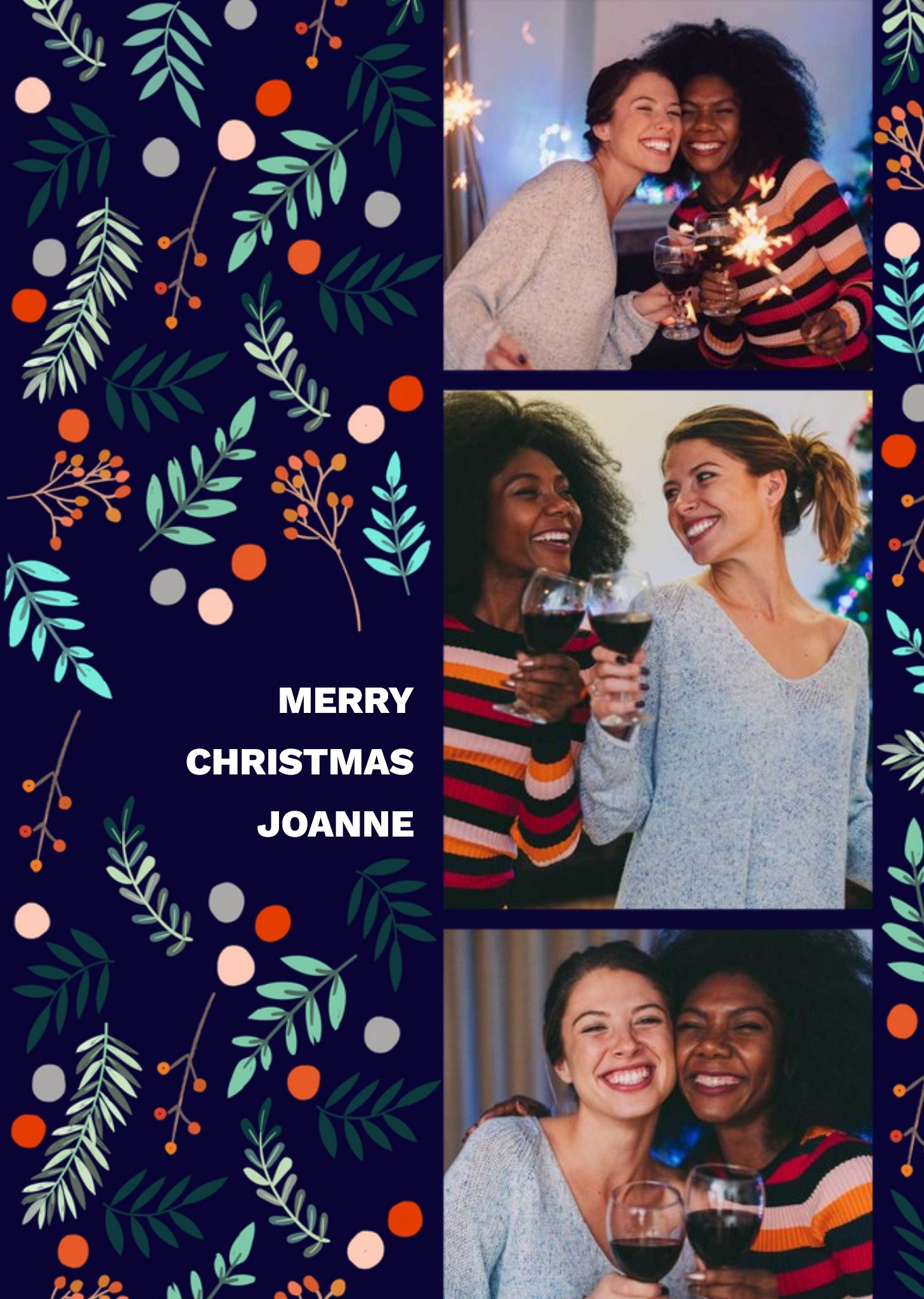 Moonpig Three Photo Frames On A Christmas Pattern Background Merry Christmas Photo Upload Card Ecard
