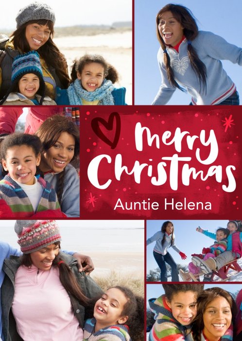 Hand-lettered photo upload Auntie Christmas card
