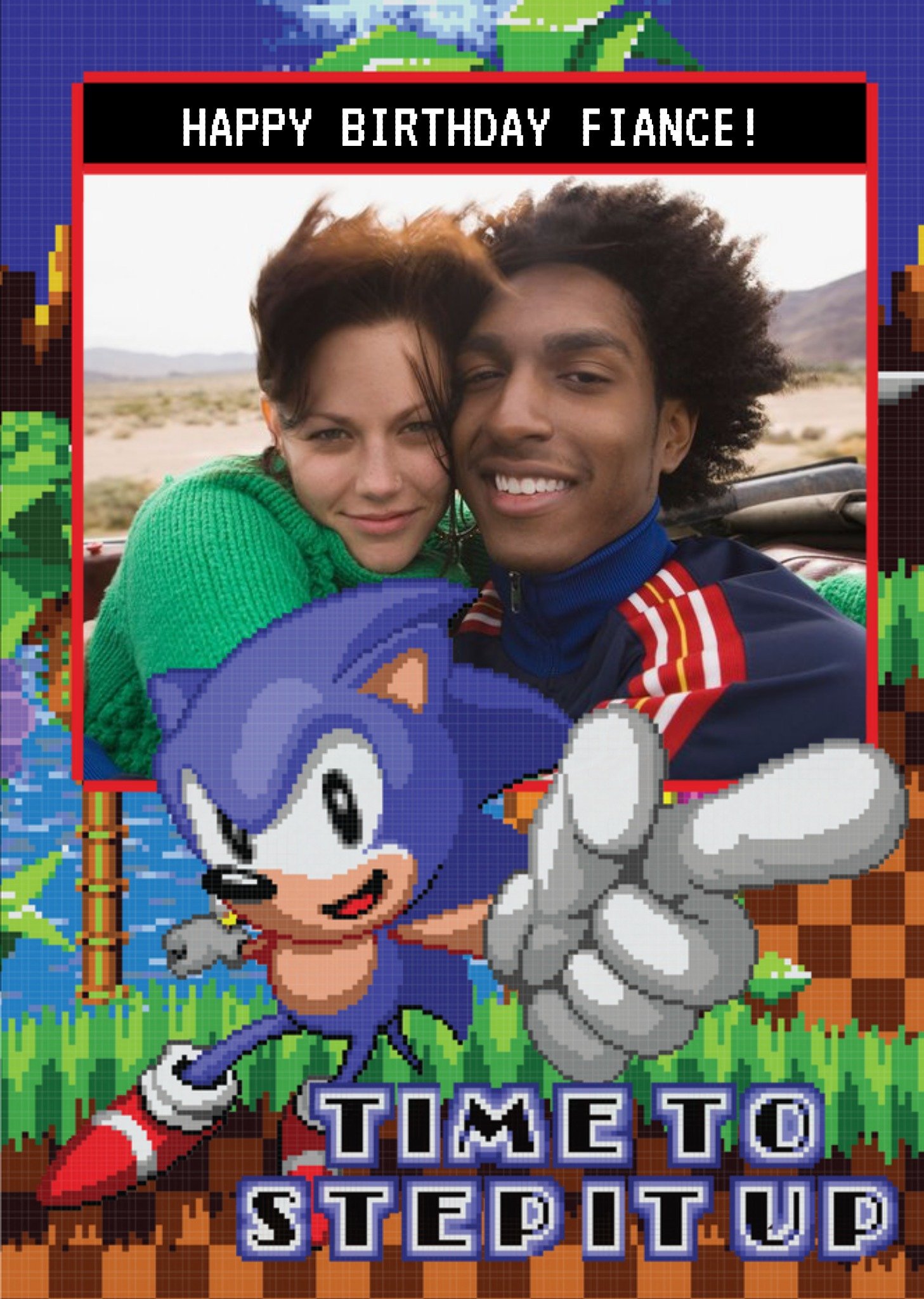 Sega Sonic Pixel Art Game Time To Set It Up Photo Upload Card, Large