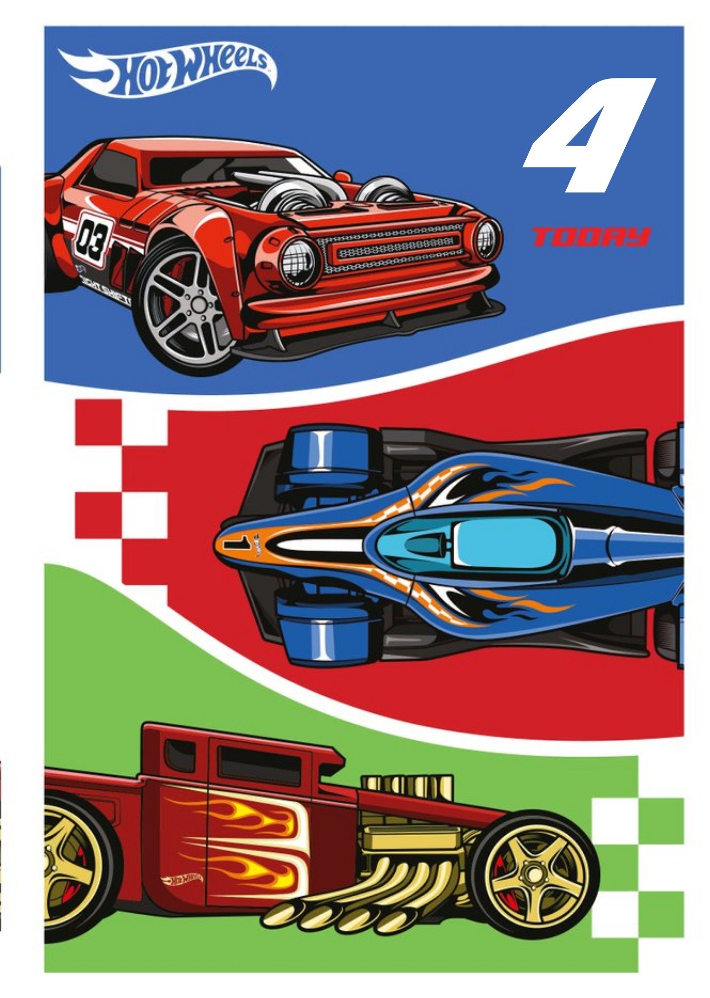 Hot Wheels Cars Age 4 Today Birthday Card Ecard