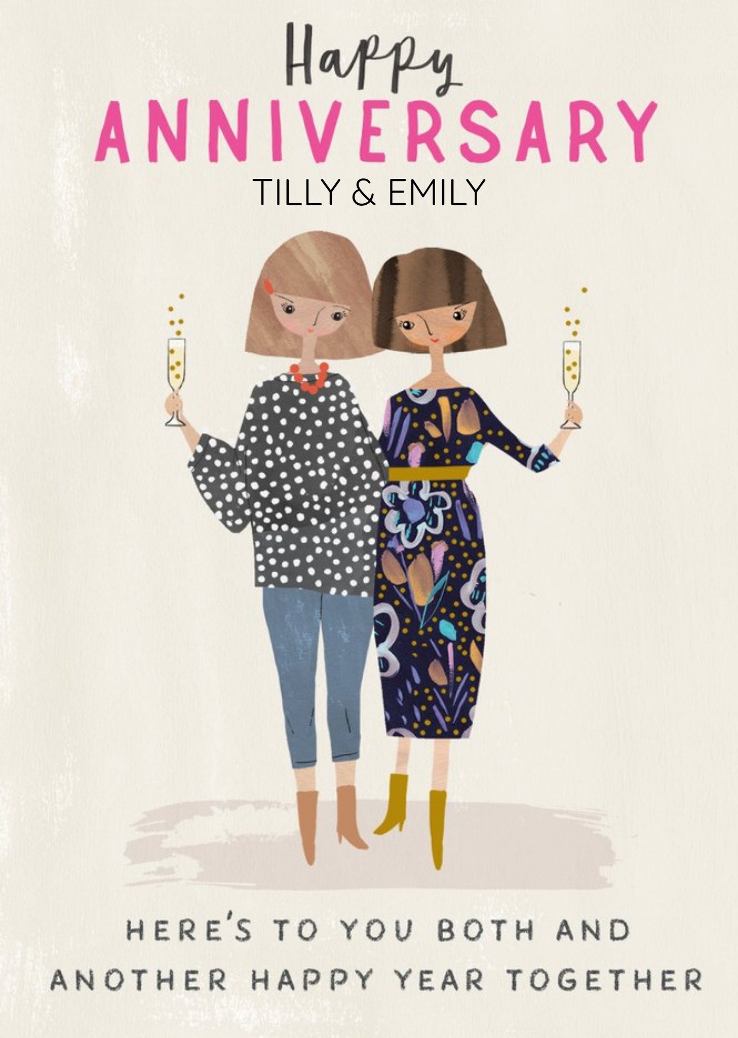 Female Couple Editable Anniversary Card Ecard