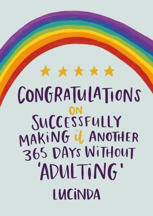 Lucy Maggie Congratulations 365 Days Of Adulting Rainbow Birthday Card