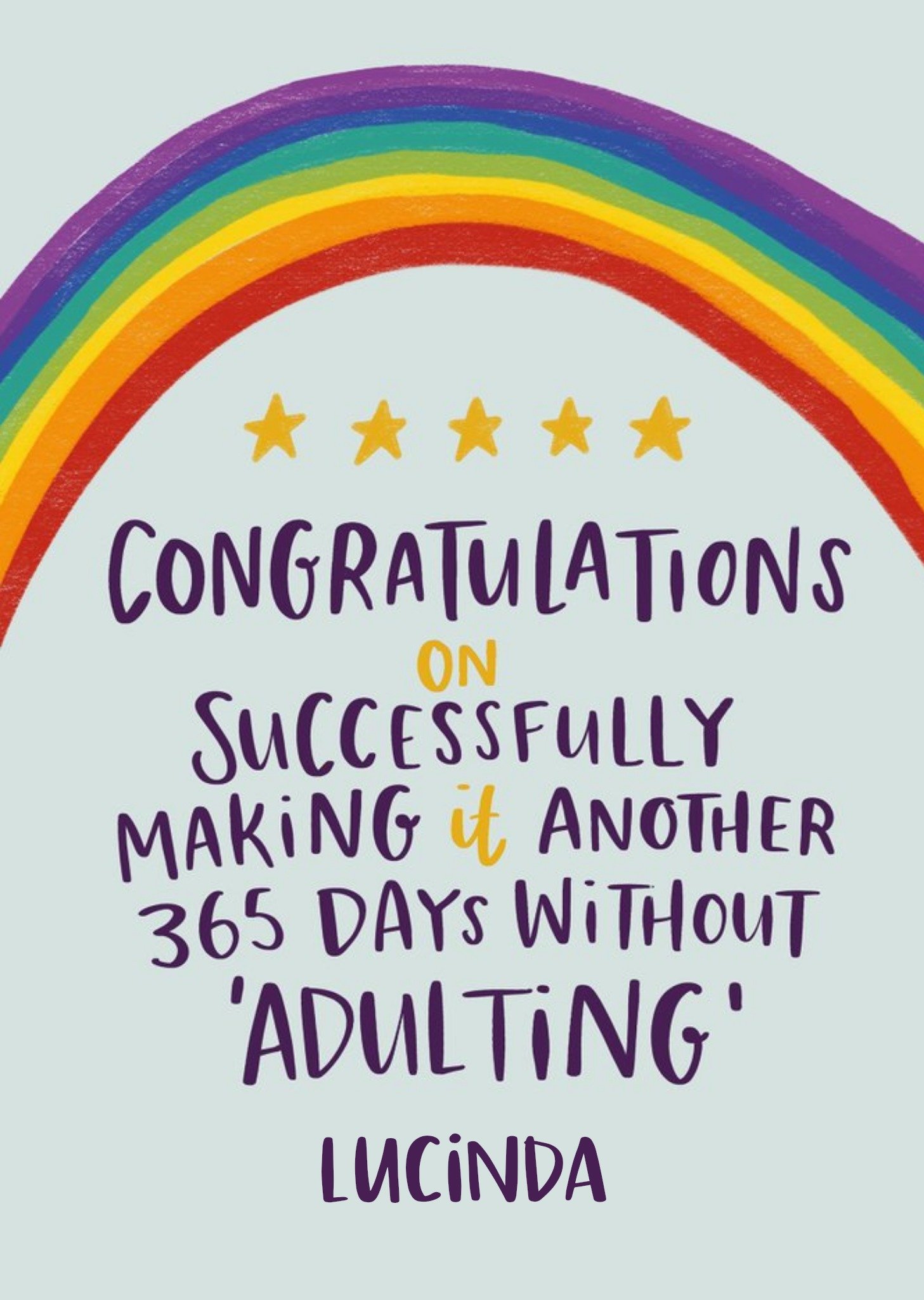 Moonpig Lucy Maggie Congratulations 365 Days Of Adulting Rainbow Birthday Card, Large