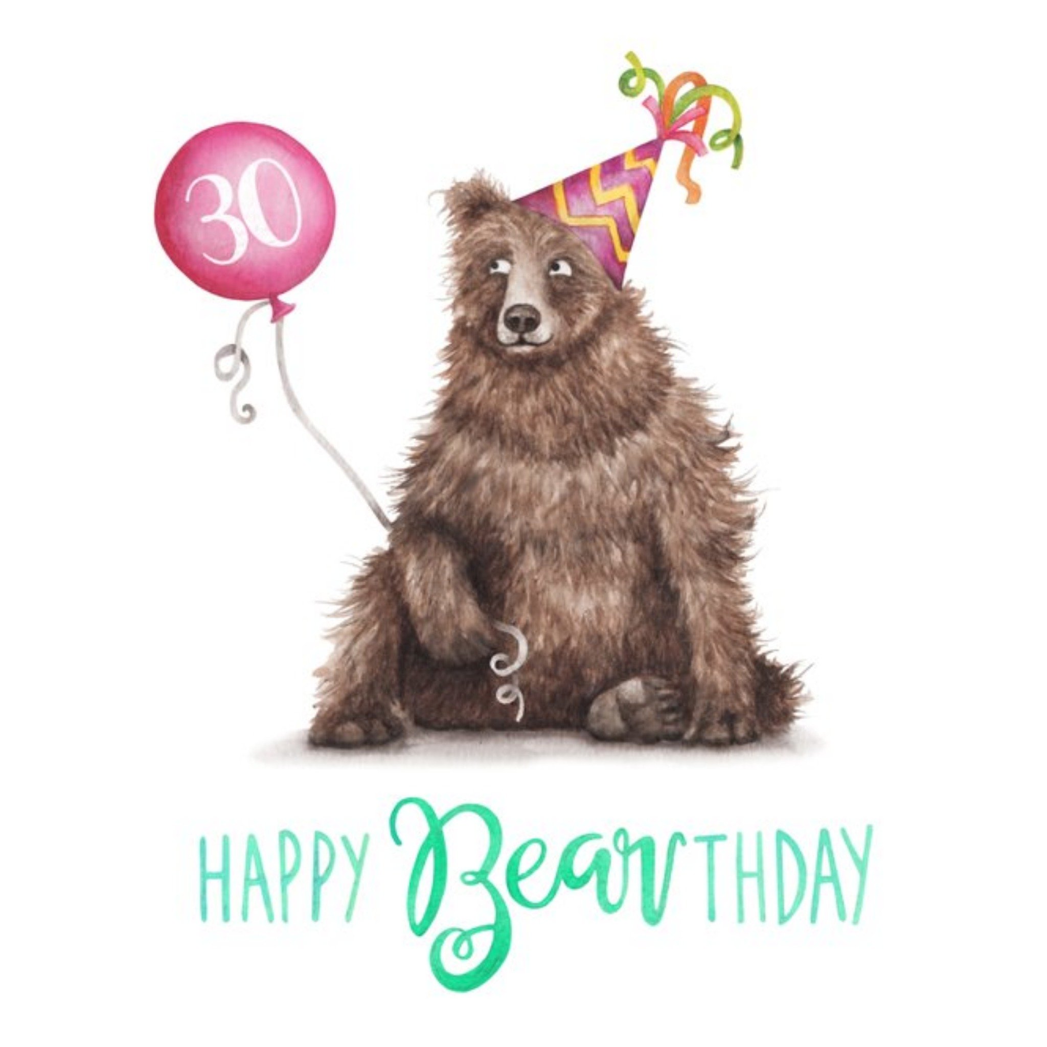 Moonpig Bear 30th Happy Bearthday Birthday Card, Square