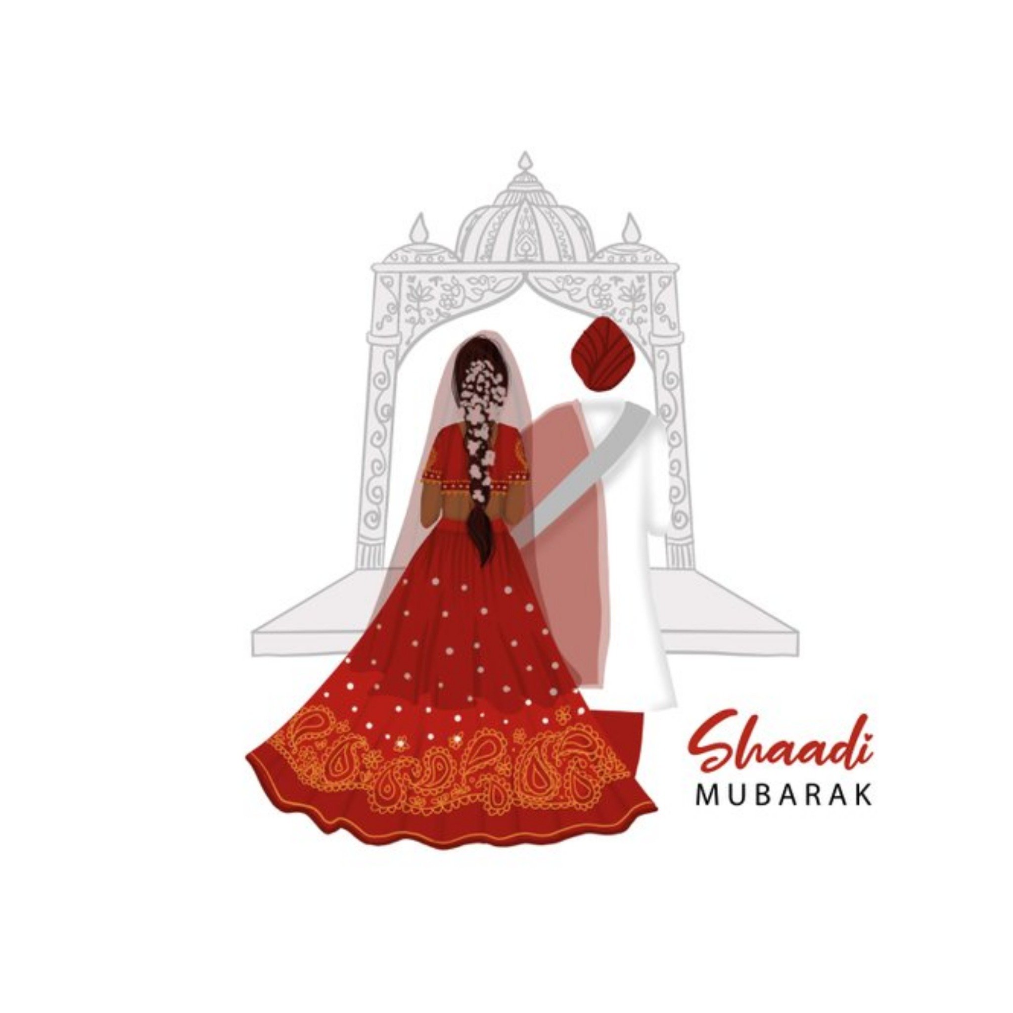 Roshah Designs Illustrated Shaadi Mubarak Wedding Card, Square