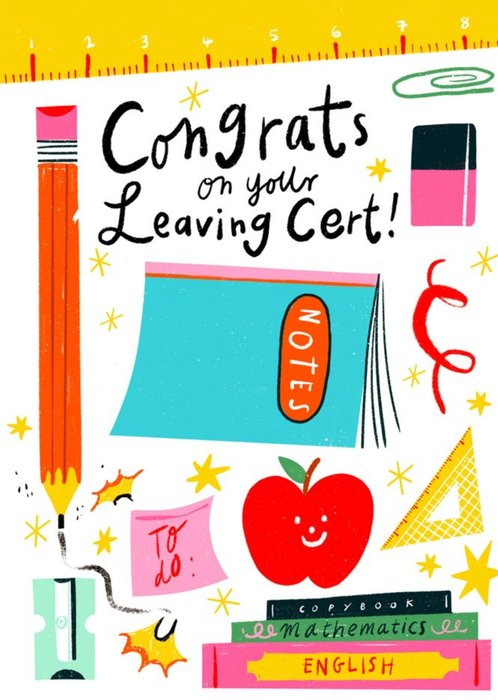 Colourful Illustrations Of School Books And Stationery Leaving Certificate Card 