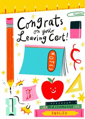 Colourful Illustrations Of School Books And Stationery Leaving Certificate Card 