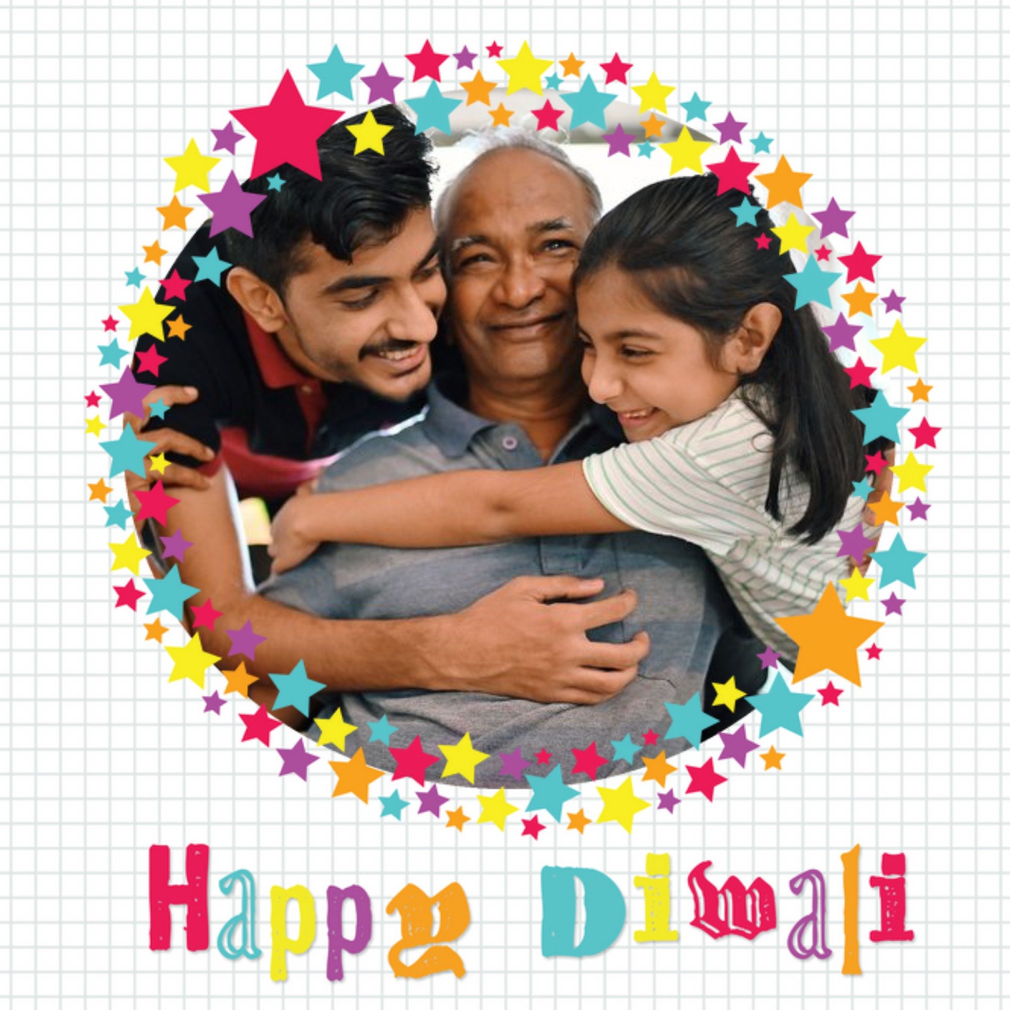 Star Circle Border Personalised Photo Upload Happy Diwali Card, Square