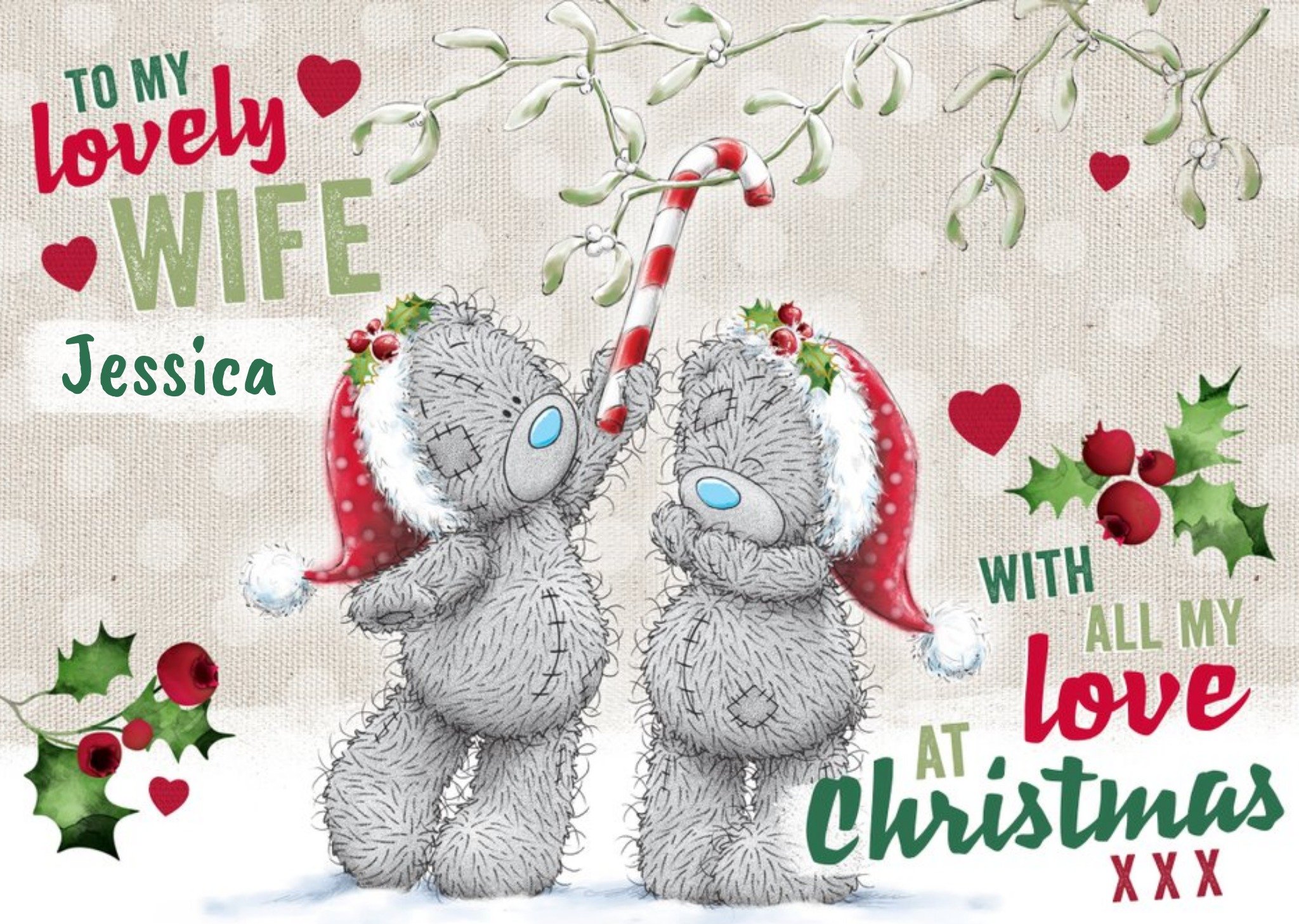 Me To You Tatty Teddy To Wife Personalized Christmas Card Ecard