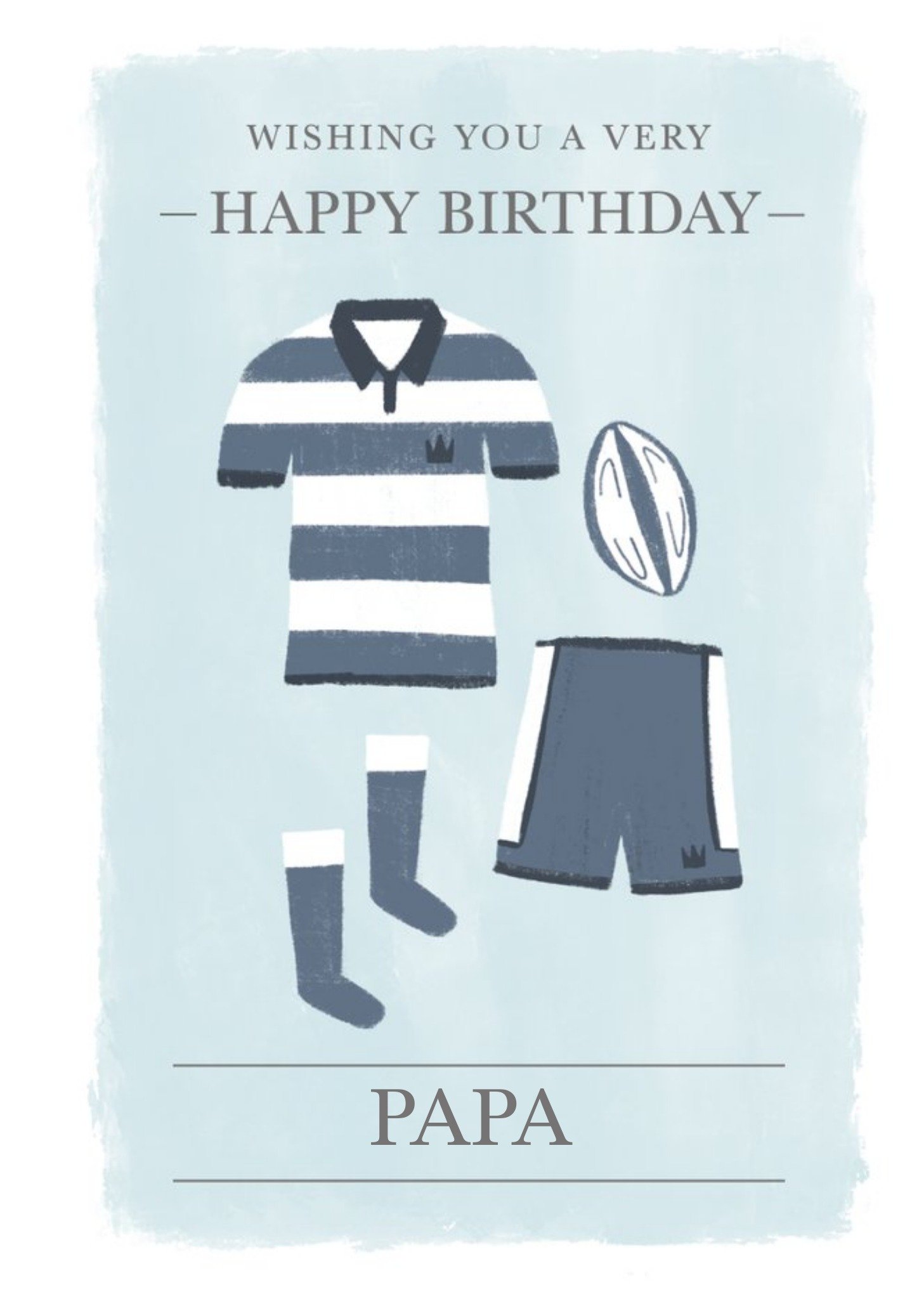 Millicent Venton Customisable Illustrated Rugby Kit Birthday Card Ecard