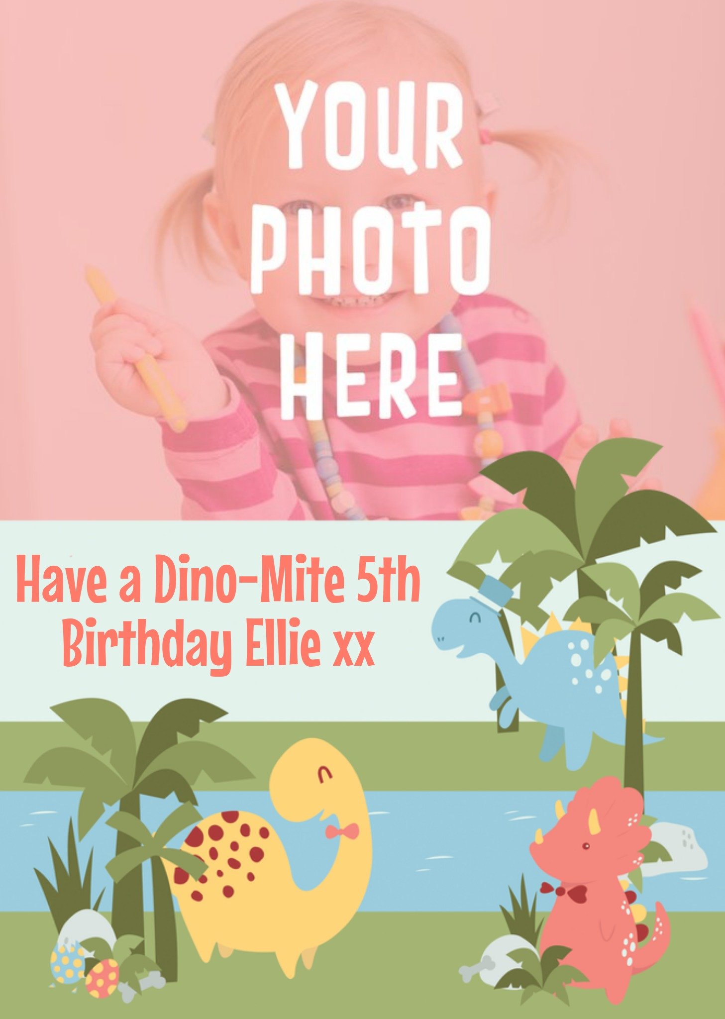 Other Dino-Mite Scene Personalised Photo Upload Happy 5th Birthday Card Ecard