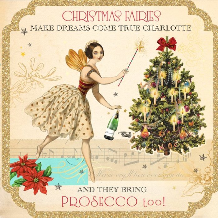Christmas Fairies Bring Prosecco Personalised Christmas Card