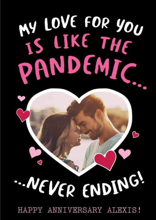 Funny Covid My Love For You Is Like The Pandemic Never Ending Photo Upload Anniversary Card