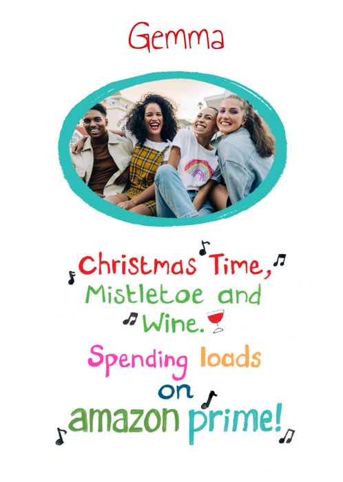 Christmas Time Mistle Toe And Wine Photo Upload Card