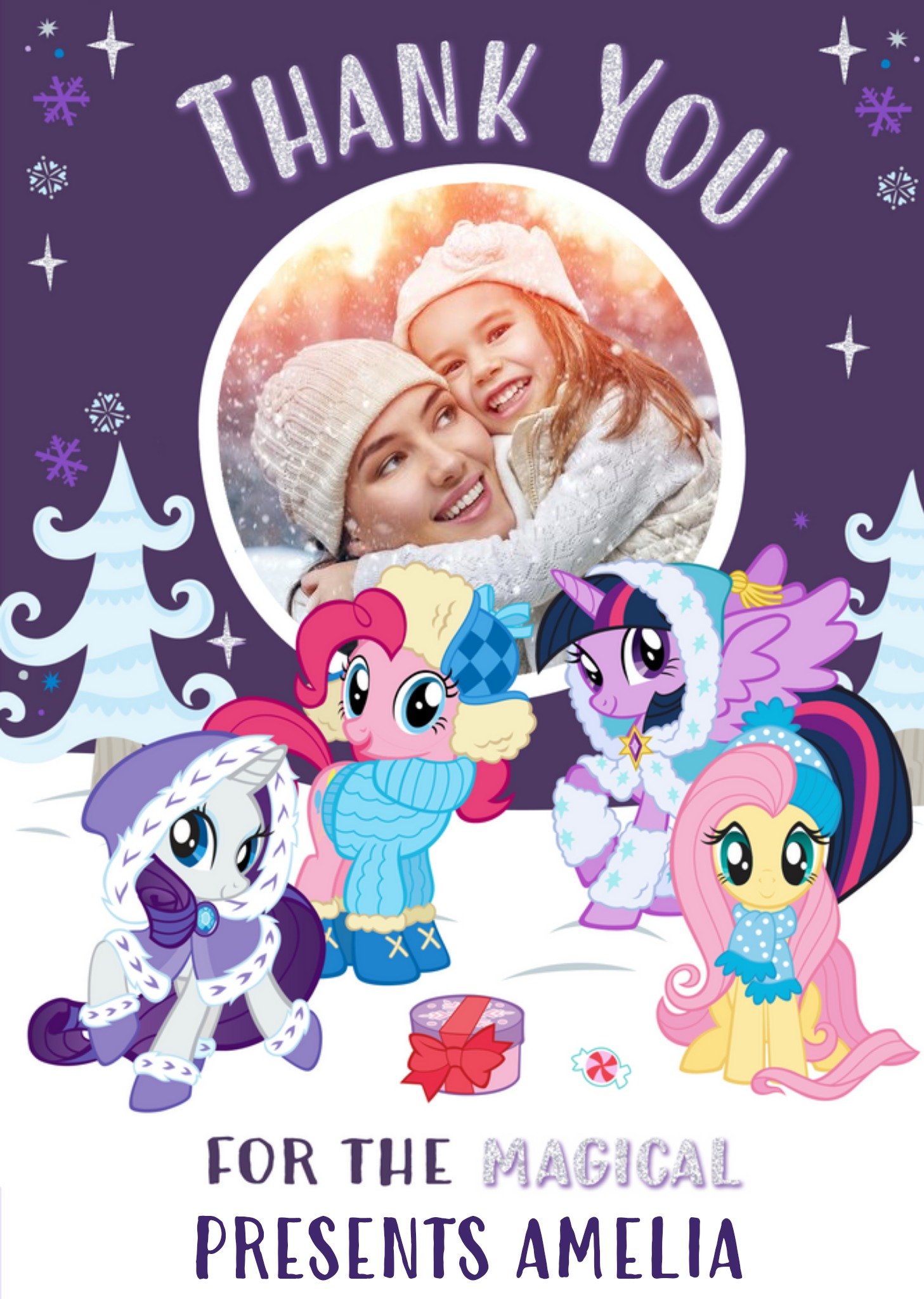 My Little Pony Thank You Christmas Photo Upload Card, Large