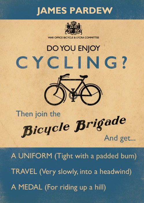 Do You Enjoy Cycling Then Join The Bicycle Brigade Personalised Birthday Card