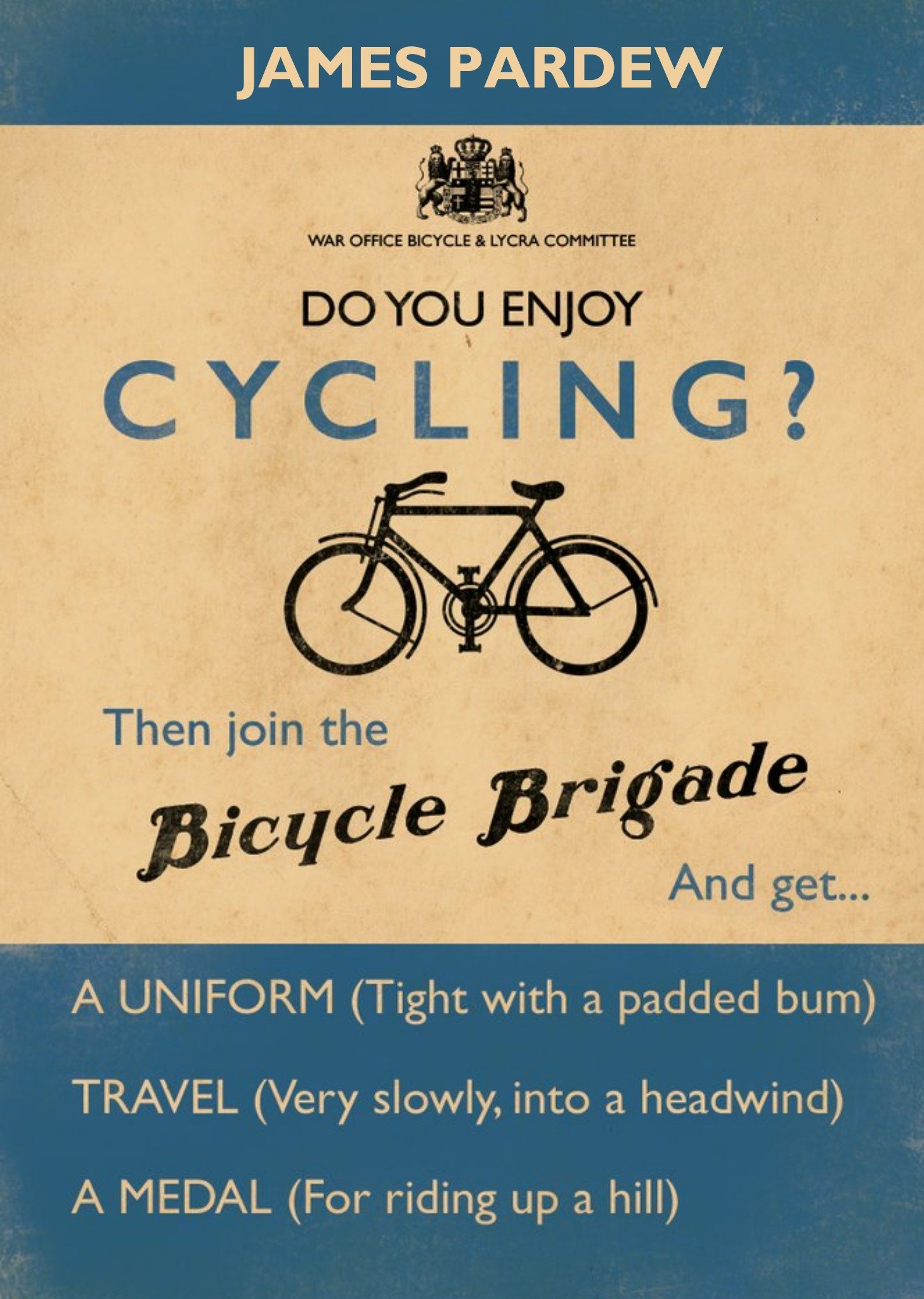 Moonpig Do You Enjoy Cycling Then Join The Bicycle Brigade Personalised Birthday Card, Large