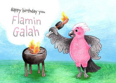 Stray Leaves Illustrated Flamin Galah BBQ Birthday Card