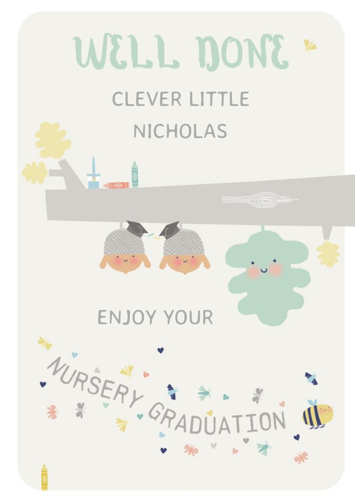 Moonpig Little Acorns Personalise Tree Bees Cute Well Done Card, Large