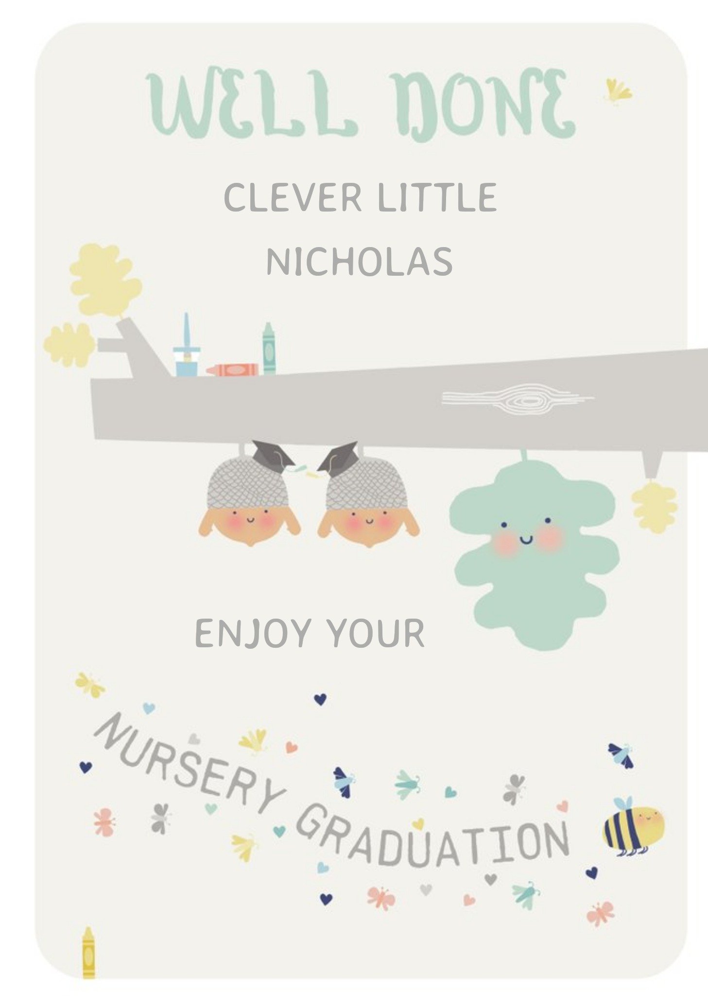 Little Acorns Personalise Tree Bees Cute Well Done Card Ecard