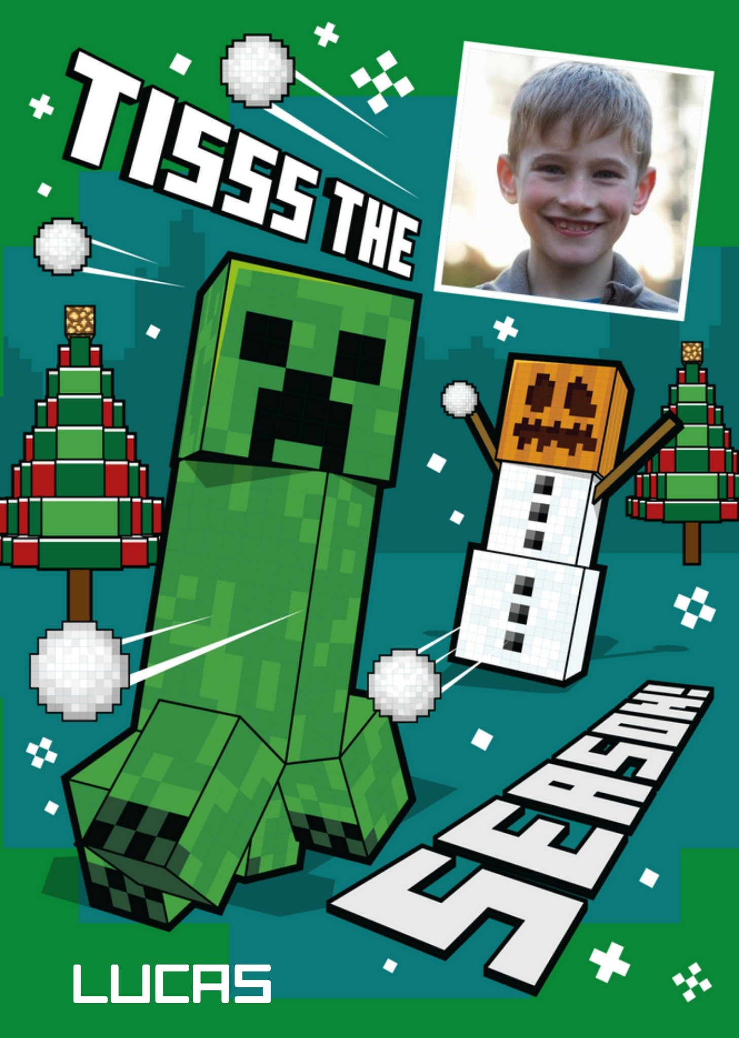Minecraft Tis The Season Photo Upload Christmas Card, Large