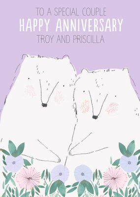Cute Illustrative Polar Bear Couple Editable Anniversary Card