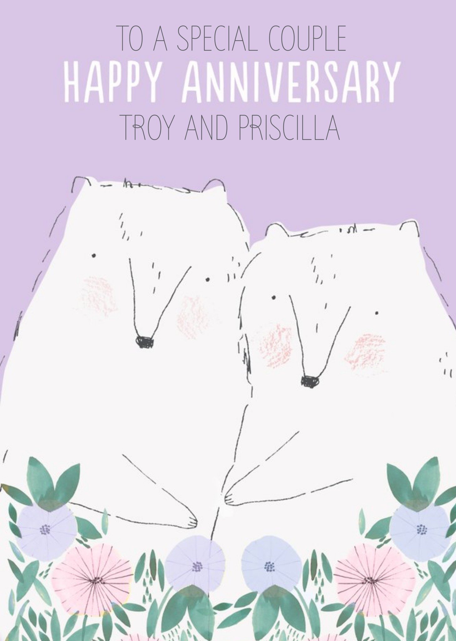 Cute Illustrative Polar Bear Couple Editable Anniversary Card Ecard