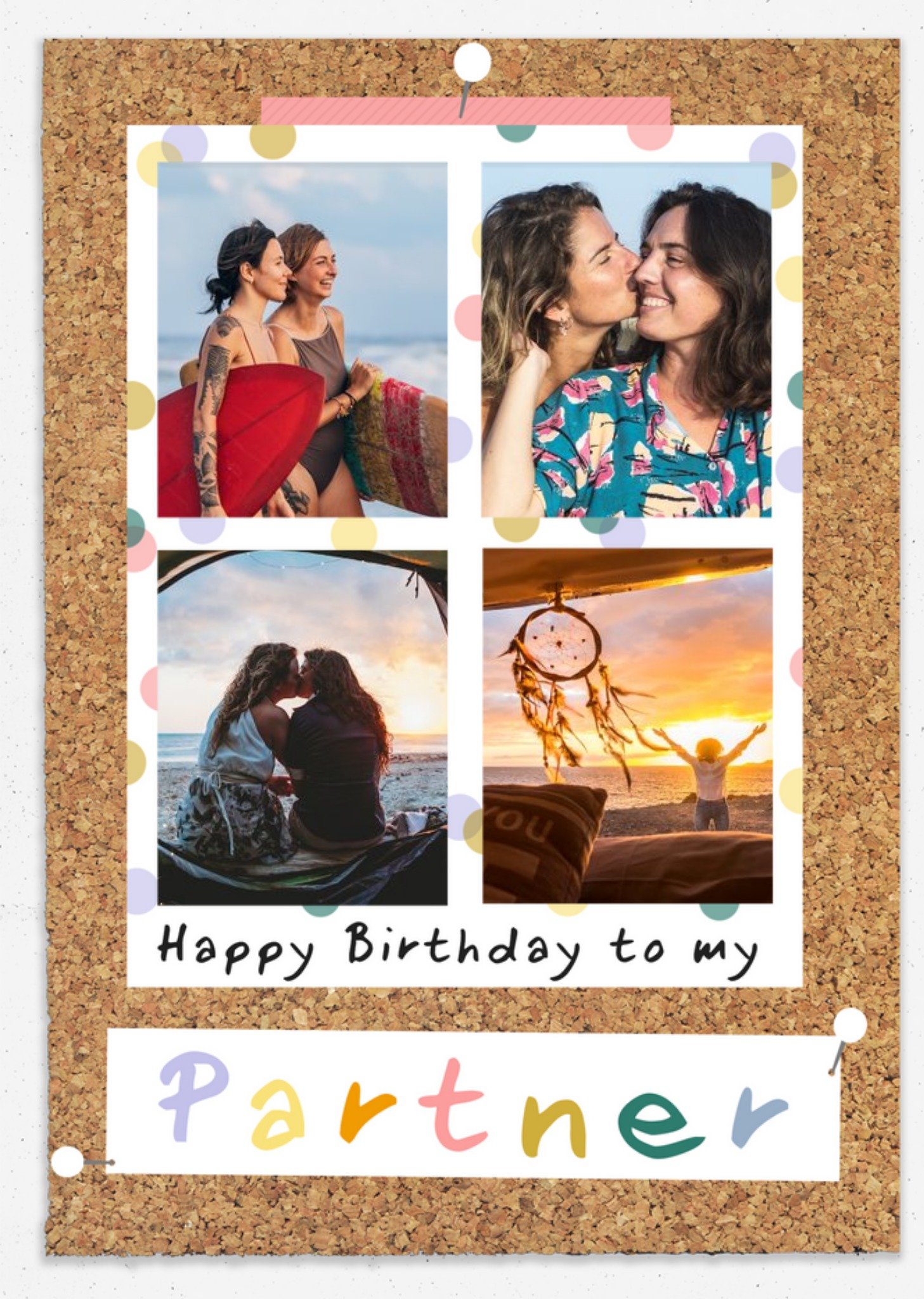 Moonpig Pinboard Customisable Photo Collage Partner Birthday Card, Large