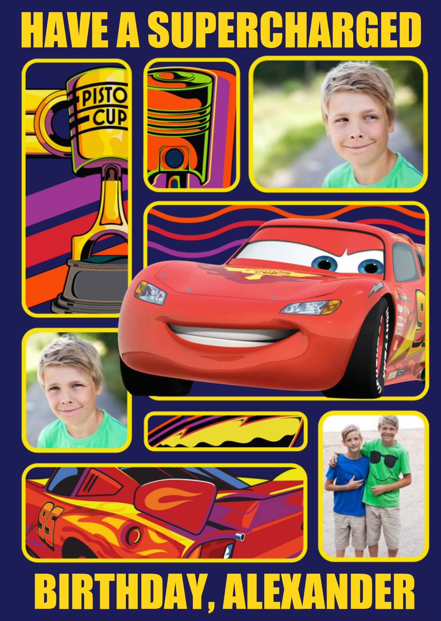 Disney Cars Lightning Mcqueen Supercharged Photo Upload Happy Birthday Card, Large