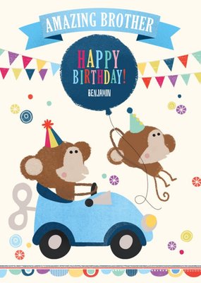 Bright Fun Illustration Of Two Monkeys Amazing Brother Birthday Card