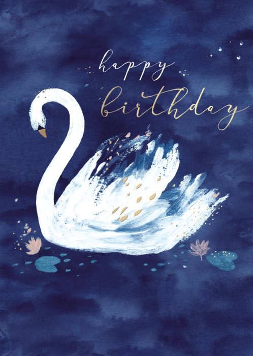Painted Swan Happy Birthday Card