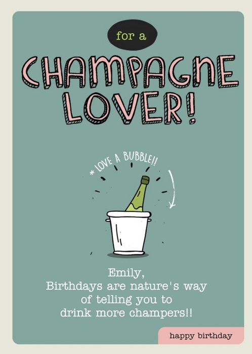 For a Champagne Lover Personalised Happy Birthday Card
