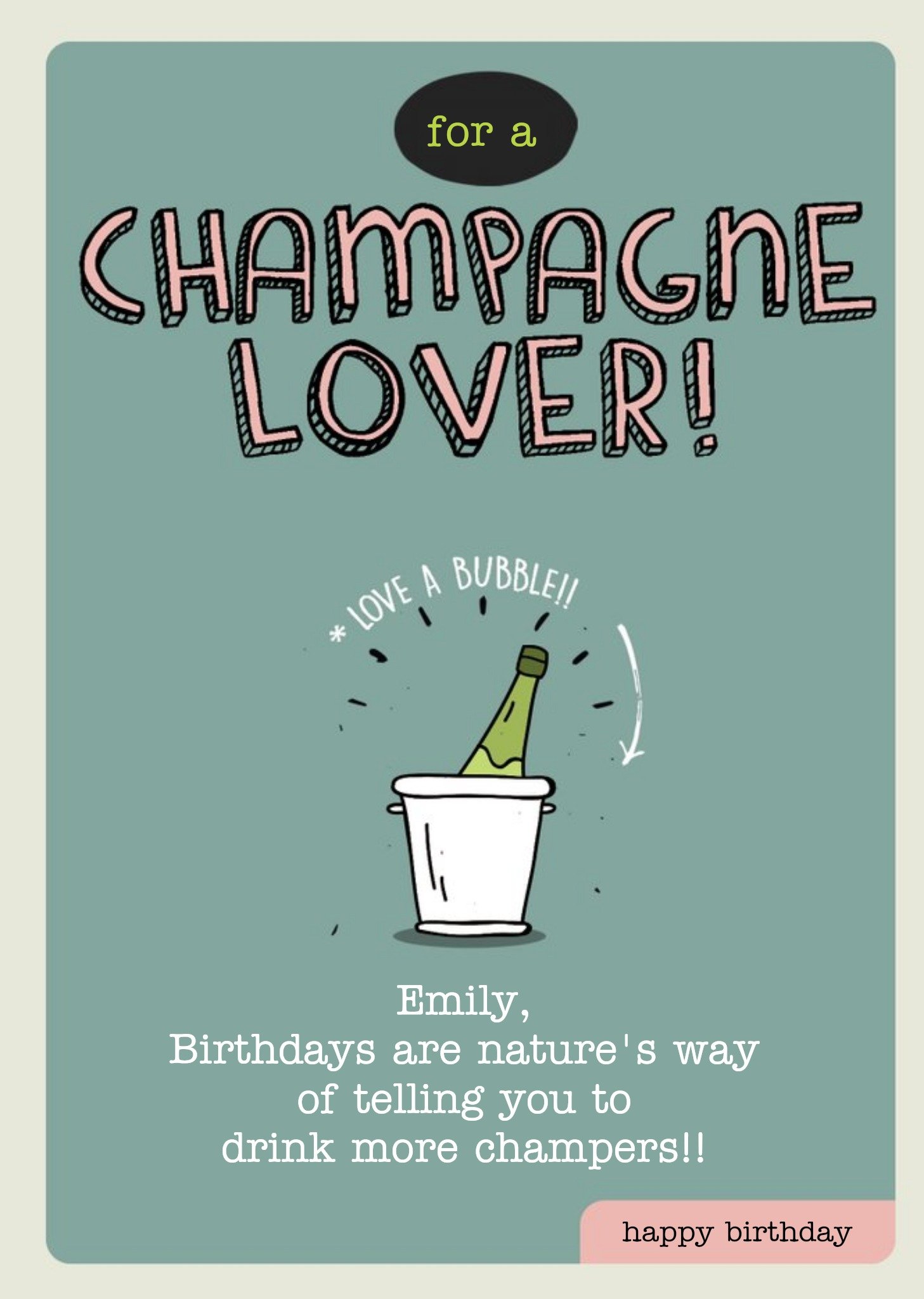 Moonpig For A Champagne Lover Personalised Happy Birthday Card, Large