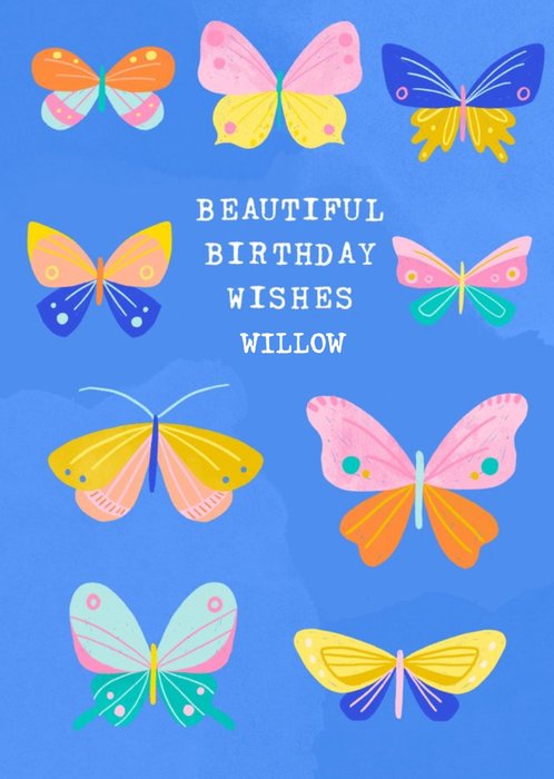 Illustrated Butterflys Beautiful Birthday Wishes Card