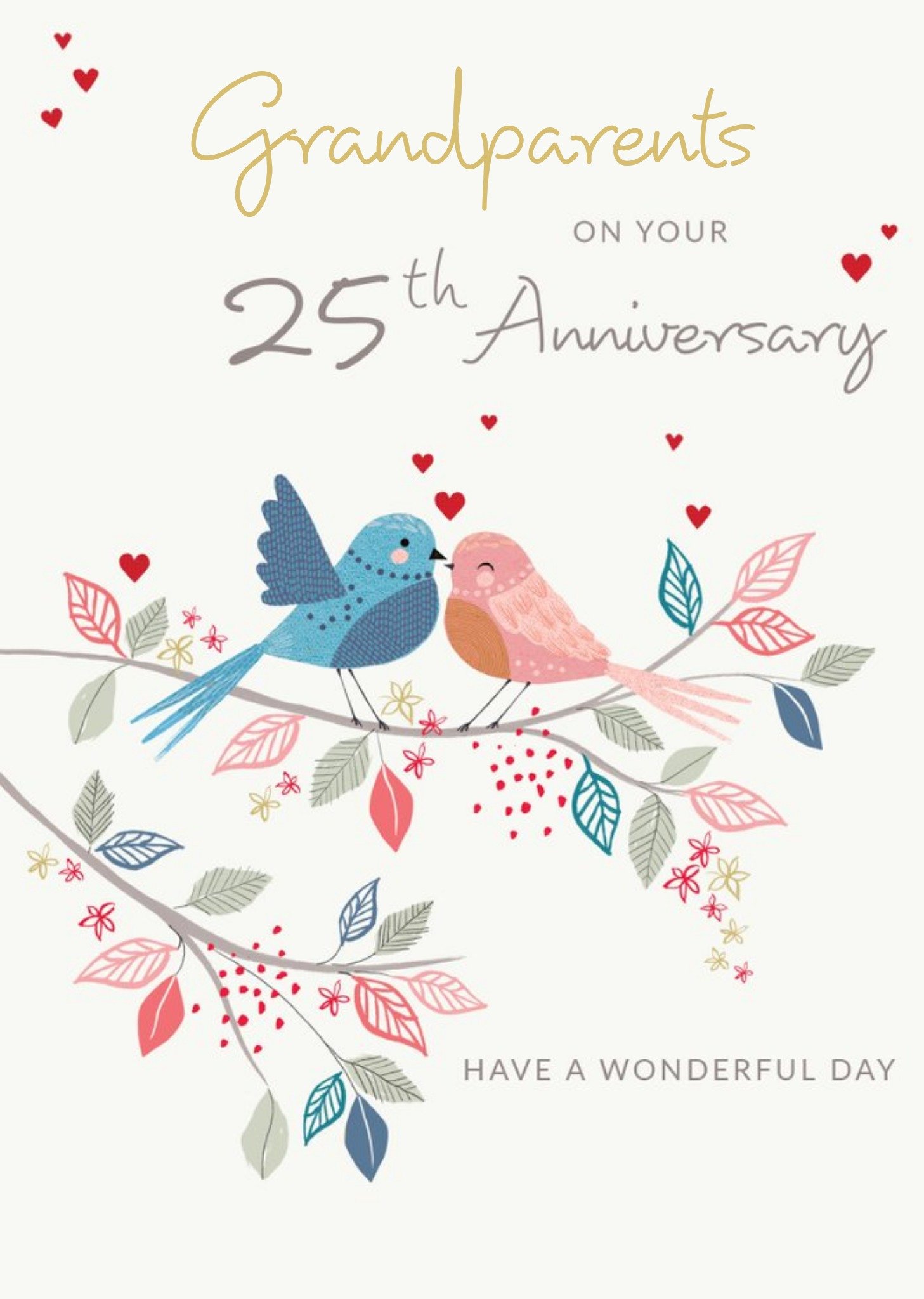 Moonpig Illustrated Love Birds Customisable 25th Anniversary Card, Large