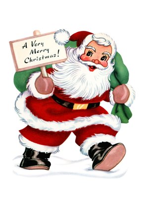 Festive Illustrated Jolly Vintage Santa Christmas Card