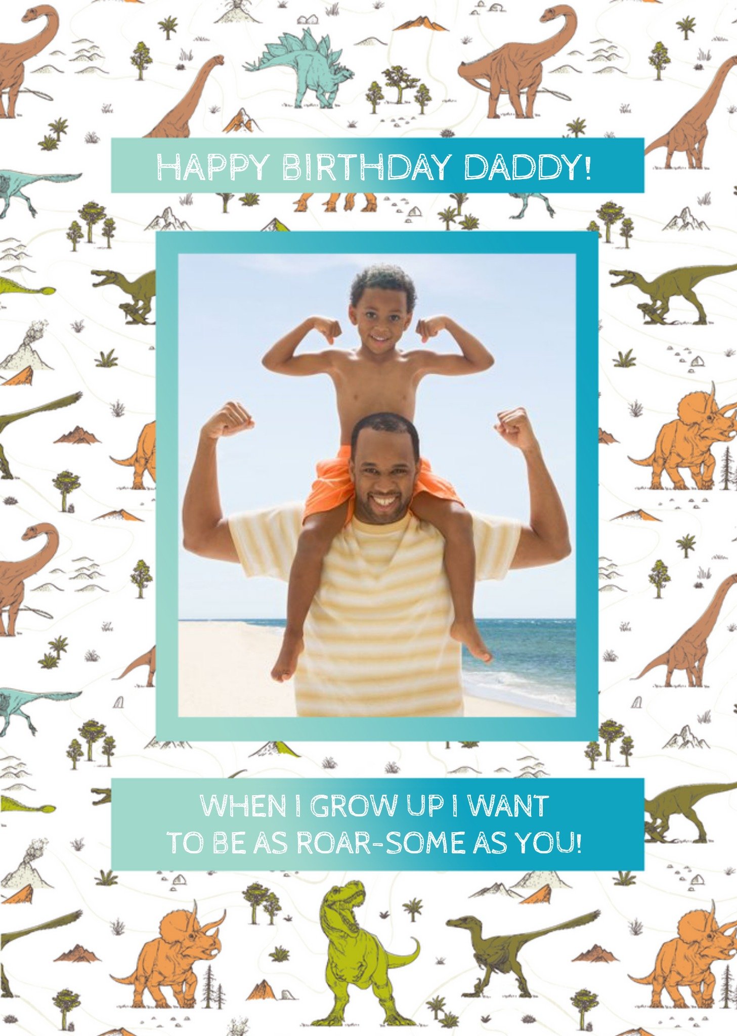 The Natural History Museum Daddy Birthday Card - Dinosaur Birthday Photo Upload Card, Large