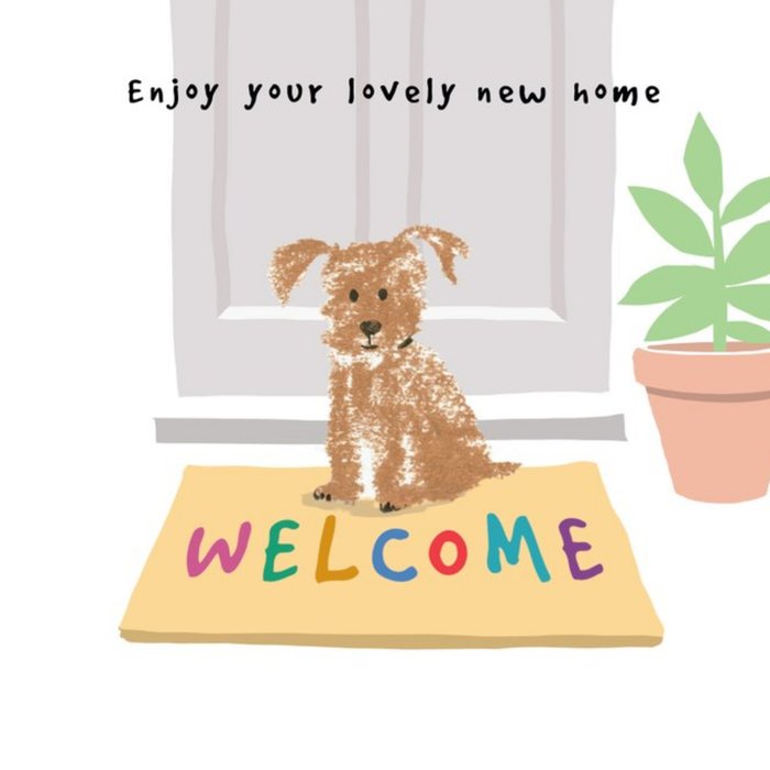 Illustration Of A Dog Sitting By A Front Door New Home Card
