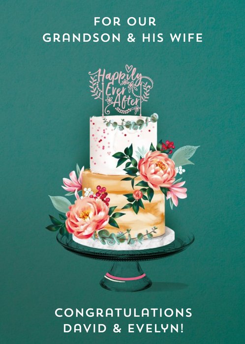 Illustrated Wedding cake Happily Ever After Cake Wedding Card