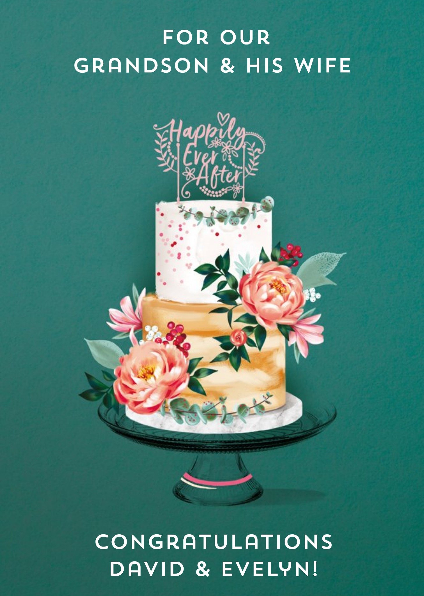 Ling Design Illustrated Wedding Cake Happily Ever After Cake Wedding Card, Large