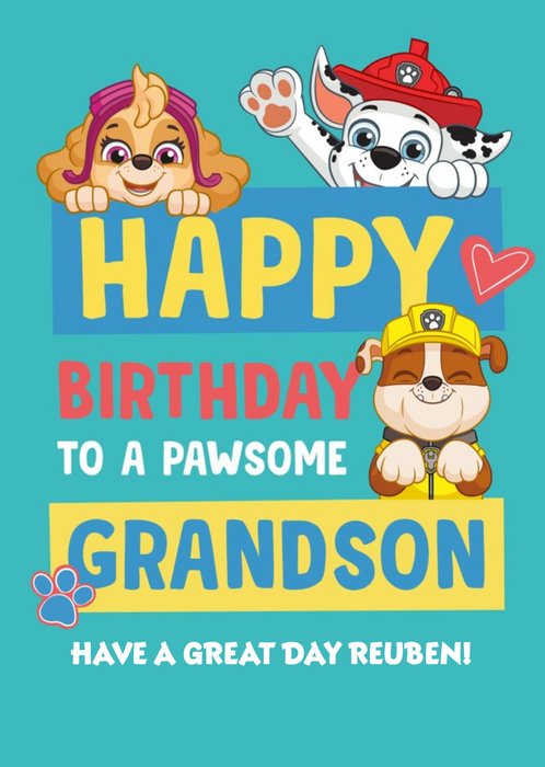 Paw Patrol Pawsome Grandson Birthday Card