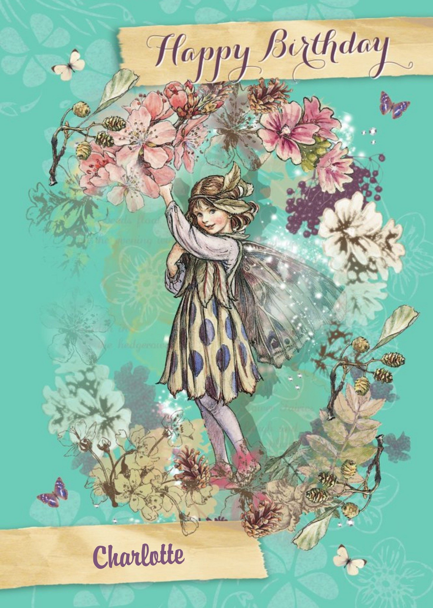 Flower Fairies The Sloe Fairy Pretty Personalised Happy Birthday Card Ecard